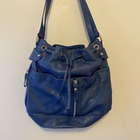 Garnett Hill Blue Leather Tote Purse Italy Made Zip Front Shoulder Strap Medium - Picture 6 of 11